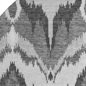 HomeRoots 8' Gray and Silver Ikat Washable Round Rug - Durable, Stylish, UV-Protected for High-Traffic Spaces 662642