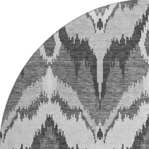 HomeRoots 8' Gray and Silver Ikat Washable Round Rug - Durable, Stylish, UV-Protected for High-Traffic Spaces 662642