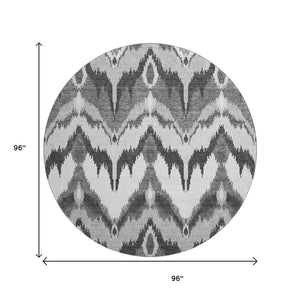 HomeRoots 8' Gray and Silver Ikat Washable Round Rug - Durable, Stylish, UV-Protected for High-Traffic Spaces 662642