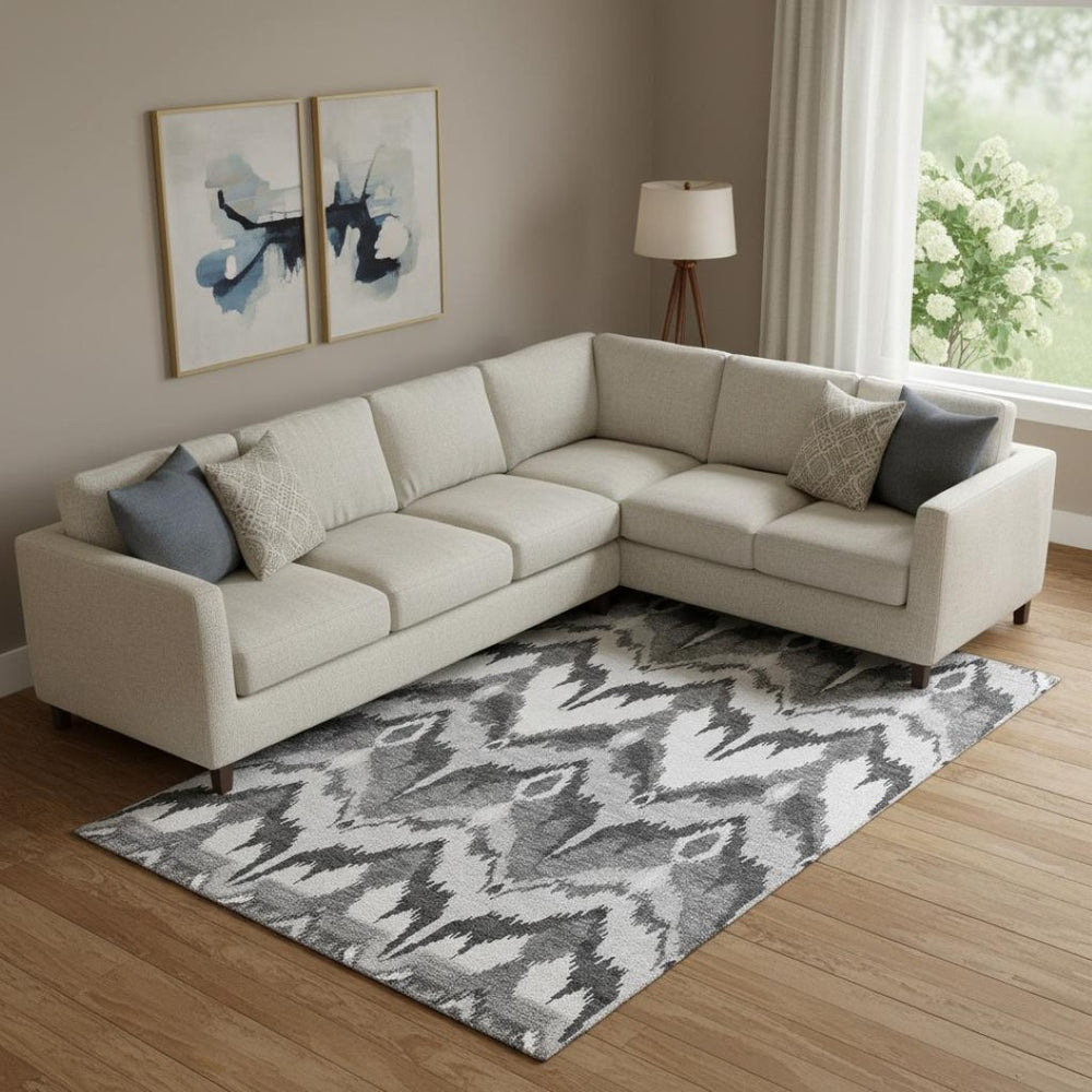 HomeRoots 8' X 10' Gray and Silver Ikat Area Rug - Stylish, Washable, UV-Protected, Perfect for Busy Homes 662643