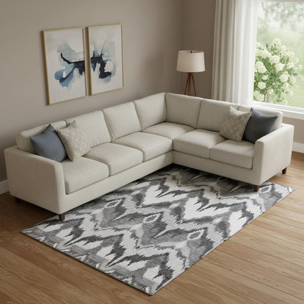 HomeRoots 8' X 10' Gray and Silver Ikat Area Rug - Stylish, Washable, UV-Protected, Perfect for Busy Homes 662643