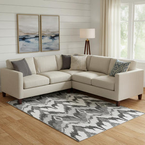 HomeRoots 9' X 12' Gray and Silver Ikat Area Rug - Washable, UV Protected, Stylish, and Durable for Modern Homes 662644