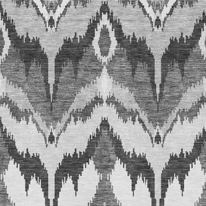 HomeRoots 9' X 12' Gray and Silver Ikat Area Rug - Washable, UV Protected, Stylish, and Durable for Modern Homes 662644