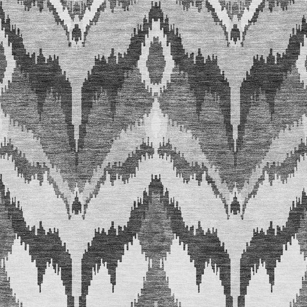 HomeRoots 9' X 12' Gray and Silver Ikat Area Rug - Washable, UV Protected, Stylish, and Durable for Modern Homes 662644