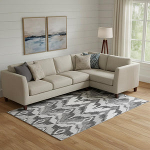 HomeRoots 10' X 14' Gray And Silver Ikat Area Rug - Washable, UV-Protected, Stain-Resistant, Stylish & Durable 662645