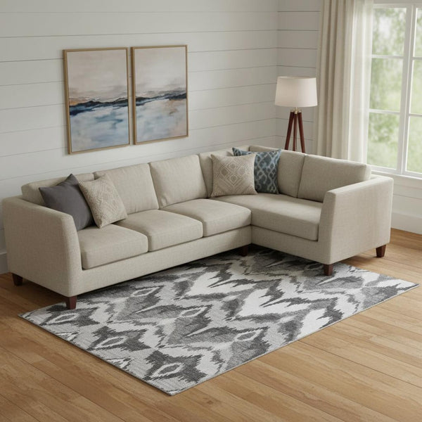 HomeRoots 10' X 14' Gray And Silver Ikat Area Rug - Washable, UV-Protected, Stain-Resistant, Stylish & Durable 662645