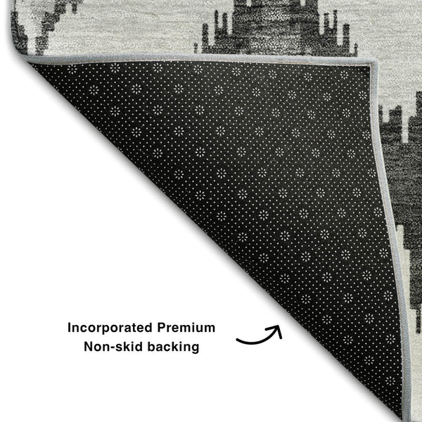 HomeRoots 10' X 14' Gray And Silver Ikat Area Rug - Washable, UV-Protected, Stain-Resistant, Stylish & Durable 662645