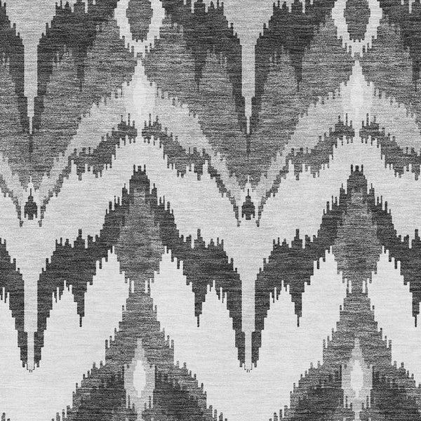 HomeRoots 10' X 14' Gray And Silver Ikat Area Rug - Washable, UV-Protected, Stain-Resistant, Stylish & Durable 662645