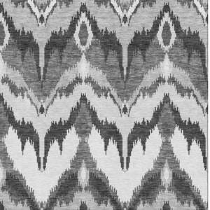 HomeRoots 10' X 14' Gray And Silver Ikat Area Rug - Washable, UV-Protected, Stain-Resistant, Stylish & Durable 662645