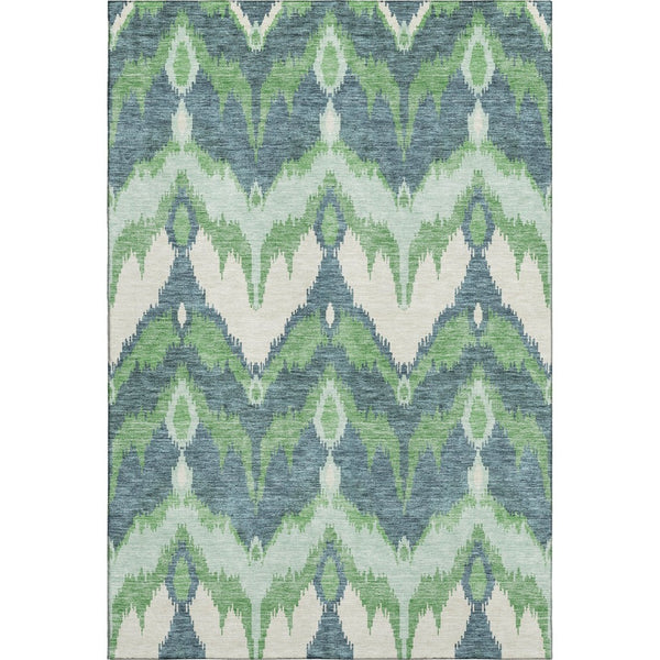 HomeRoots 5' X 8' Ikat Area Rug in Green and Ivory - Washable, Stain Resistant, UV Protected for Modern Spaces 662647