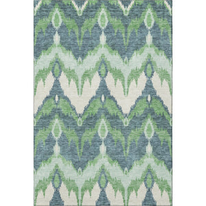 HomeRoots 5' X 8' Ikat Area Rug in Green and Ivory - Washable, Stain Resistant, UV Protected for Modern Spaces 662647