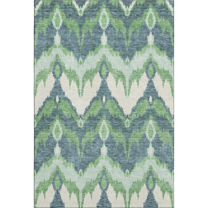 HomeRoots 8' X 10' Ikat Area Rug in Green & Ivory – Durable, Washable, UV-Protected for Homes with Kids & Pets! 662649