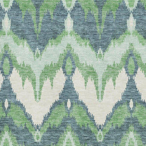 HomeRoots 8' X 10' Ikat Area Rug in Green & Ivory – Durable, Washable, UV-Protected for Homes with Kids & Pets! 662649