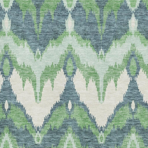 HomeRoots 8' X 10' Ikat Area Rug in Green & Ivory – Durable, Washable, UV-Protected for Homes with Kids & Pets! 662649