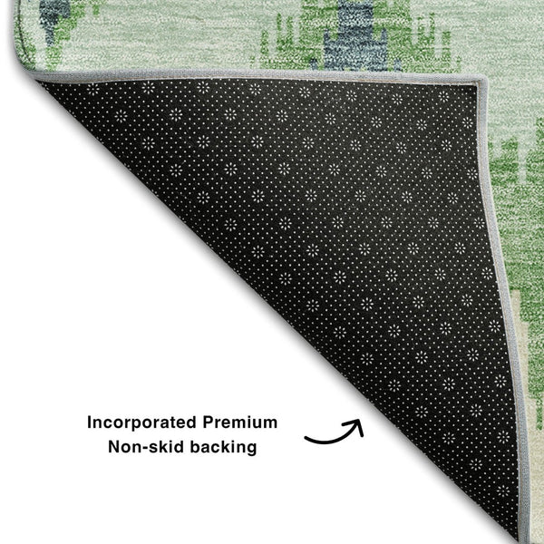 HomeRoots 9' X 12' Ikat Washable Area Rug in Green and Ivory – Durable, Stain-Resistant, UV Protected Design 662650
