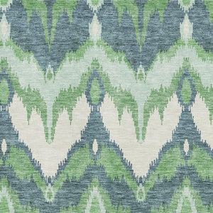 HomeRoots 9' X 12' Ikat Washable Area Rug in Green and Ivory – Durable, Stain-Resistant, UV Protected Design 662650