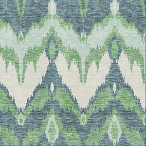 HomeRoots 10' X 14' Green And Ivory Ikat Area Rug - UV Protected, Stain Resistant, Perfect for High-Traffic Spaces 662651