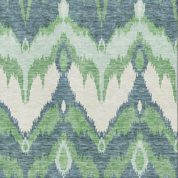 HomeRoots 10' X 14' Green And Ivory Ikat Area Rug - UV Protected, Stain Resistant, Perfect for High-Traffic Spaces 662651