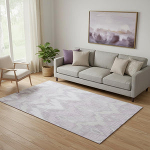 HomeRoots 5' X 8' Lavender & Silver Ikat Area Rug - Washable, UV Protected, Durable & Stylish for Every Space! 662653