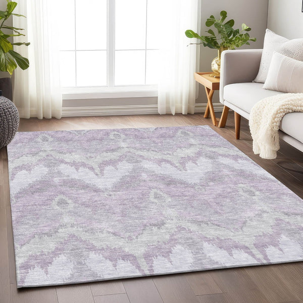 HomeRoots 5' X 8' Lavender & Silver Ikat Area Rug - Washable, UV Protected, Durable & Stylish for Every Space! 662653