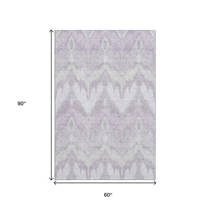 HomeRoots 5' X 8' Lavender & Silver Ikat Area Rug - Washable, UV Protected, Durable & Stylish for Every Space! 662653