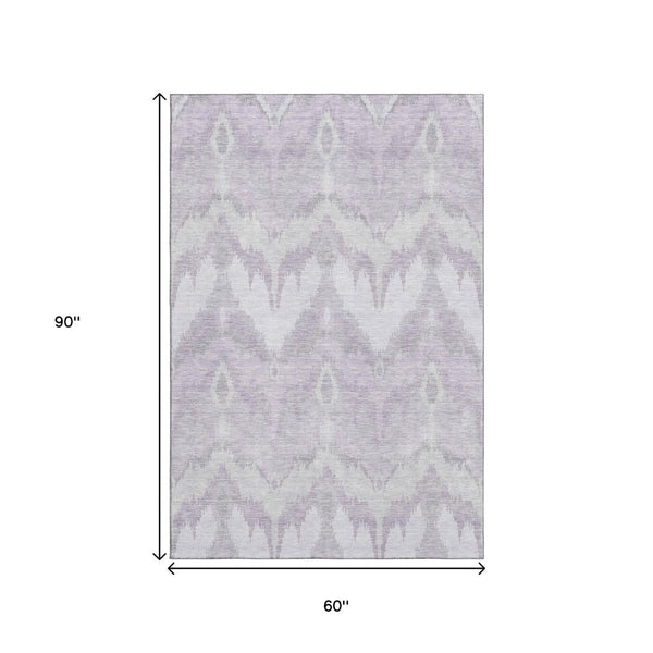 HomeRoots 5' X 8' Lavender & Silver Ikat Area Rug - Washable, UV Protected, Durable & Stylish for Every Space! 662653
