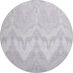 HomeRoots 8' Stylish Lavender and Silver Ikat Washable Round Rug with UV Protection for High-Traffic Areas 662654