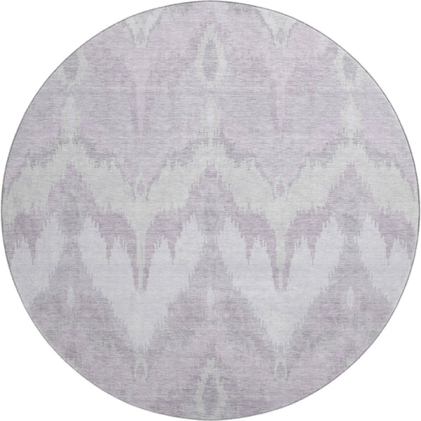 HomeRoots 8' Stylish Lavender and Silver Ikat Washable Round Rug with UV Protection for High-Traffic Areas 662654