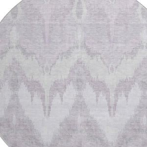 HomeRoots 8' Stylish Lavender and Silver Ikat Washable Round Rug with UV Protection for High-Traffic Areas 662654