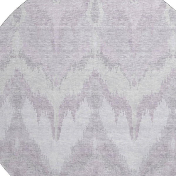 HomeRoots 8' Stylish Lavender and Silver Ikat Washable Round Rug with UV Protection for High-Traffic Areas 662654