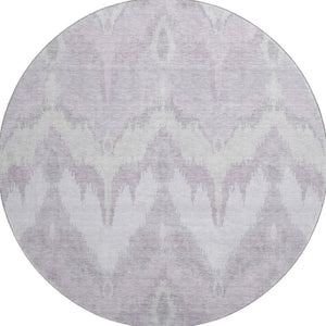 HomeRoots 8' Stylish Lavender and Silver Ikat Washable Round Rug with UV Protection for High-Traffic Areas 662654