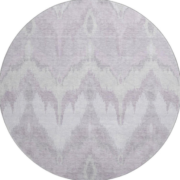 HomeRoots 8' Stylish Lavender and Silver Ikat Washable Round Rug with UV Protection for High-Traffic Areas 662654
