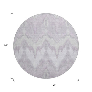 HomeRoots 8' Stylish Lavender and Silver Ikat Washable Round Rug with UV Protection for High-Traffic Areas 662654