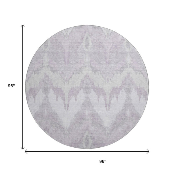 HomeRoots 8' Stylish Lavender and Silver Ikat Washable Round Rug with UV Protection for High-Traffic Areas 662654