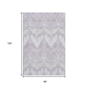HomeRoots 8' X 10' Stylish Lavender & Silver Ikat Area Rug - Washable, UV-Protected, Perfect for Busy Homes! 662655