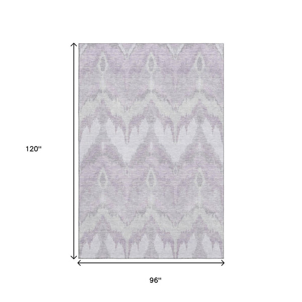 HomeRoots 8' X 10' Stylish Lavender & Silver Ikat Area Rug - Washable, UV-Protected, Perfect for Busy Homes! 662655