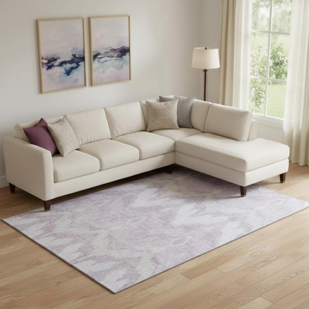 HomeRoots 8' X 10' Stylish Lavender & Silver Ikat Area Rug - Washable, UV-Protected, Perfect for Busy Homes! 662655