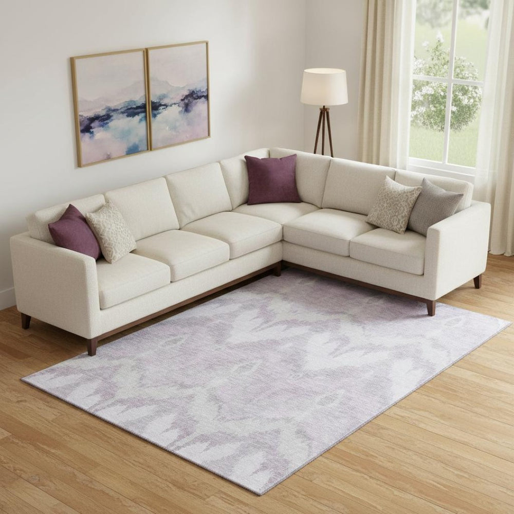 HomeRoots 9' X 12' Elegant Lavender & Silver Ikat Area Rug - Washable, UV Protected, Perfect for Modern Spaces 662656