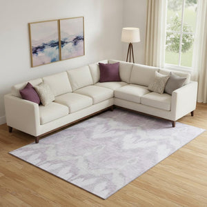 HomeRoots 9' X 12' Elegant Lavender & Silver Ikat Area Rug - Washable, UV Protected, Perfect for Modern Spaces 662656