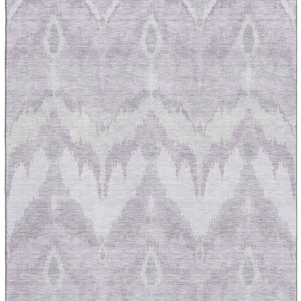 HomeRoots 9' X 12' Elegant Lavender & Silver Ikat Area Rug - Washable, UV Protected, Perfect for Modern Spaces 662656