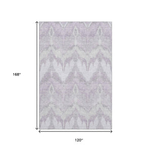 HomeRoots 10' X 14' Stylish Lavender & Silver Ikat Area Rug - Washable, UV Protected, Perfect for High-Traffic Areas! 662657