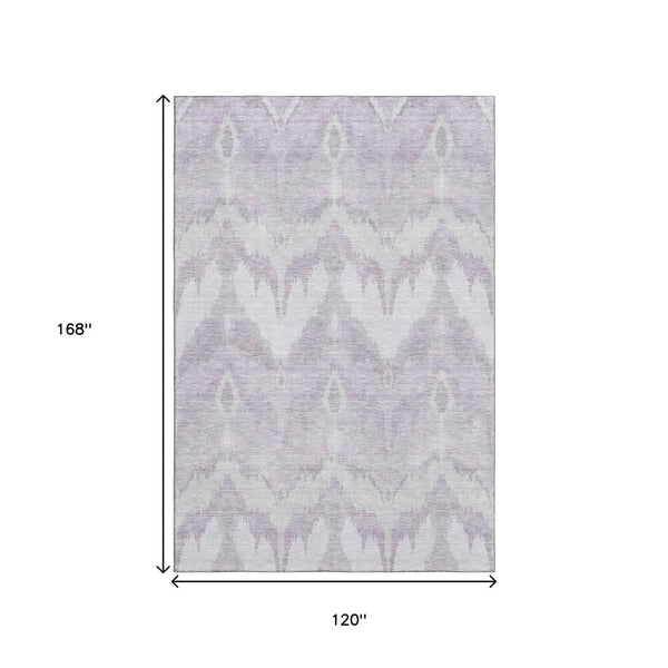 HomeRoots 10' X 14' Stylish Lavender & Silver Ikat Area Rug - Washable, UV Protected, Perfect for High-Traffic Areas! 662657
