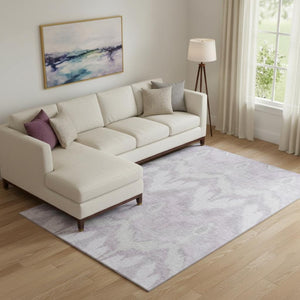 HomeRoots 10' X 14' Stylish Lavender & Silver Ikat Area Rug - Washable, UV Protected, Perfect for High-Traffic Areas! 662657