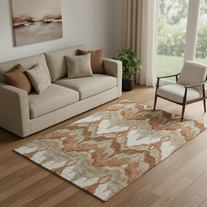 HomeRoots 5' X 8' Stylish Rust and Beige Ikat Area Rug - Washable, UV-Protected, Perfect for Family Homes! 662659