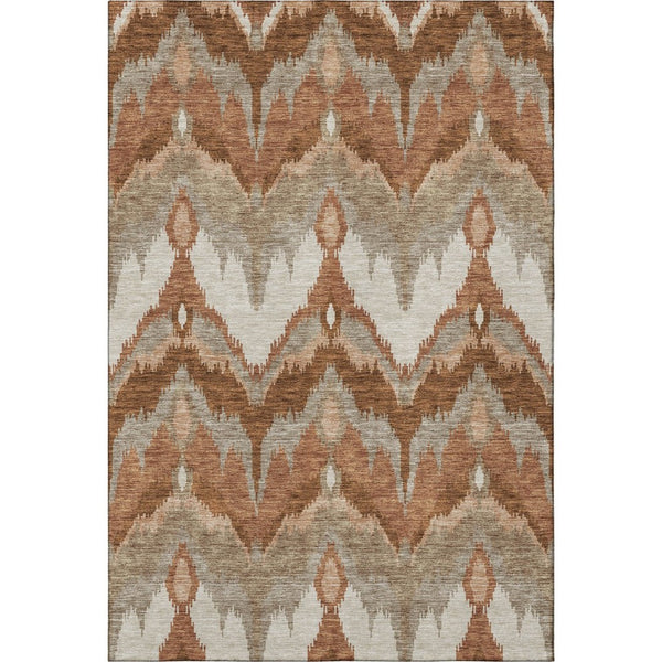 HomeRoots 5' X 8' Stylish Rust and Beige Ikat Area Rug - Washable, UV-Protected, Perfect for Family Homes! 662659