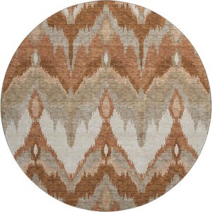 HomeRoots 8' Washable Rust and Beige Ikat Round Rug with UV Protection - Durable, Stain-Resistant, Stylish Design 662660