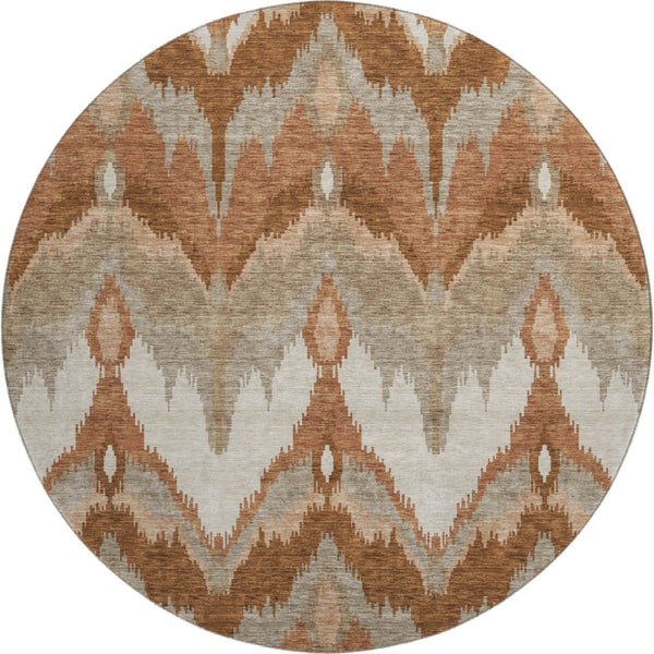 HomeRoots 8' Washable Rust and Beige Ikat Round Rug with UV Protection - Durable, Stain-Resistant, Stylish Design 662660