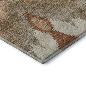 HomeRoots 8' Washable Rust and Beige Ikat Round Rug with UV Protection - Durable, Stain-Resistant, Stylish Design 662660