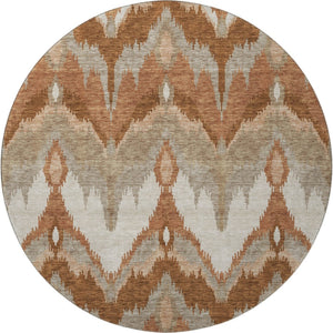 HomeRoots 8' Washable Rust and Beige Ikat Round Rug with UV Protection - Durable, Stain-Resistant, Stylish Design 662660