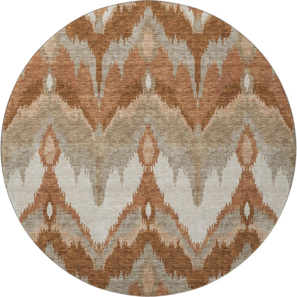 HomeRoots 8' Washable Rust and Beige Ikat Round Rug with UV Protection - Durable, Stain-Resistant, Stylish Design 662660